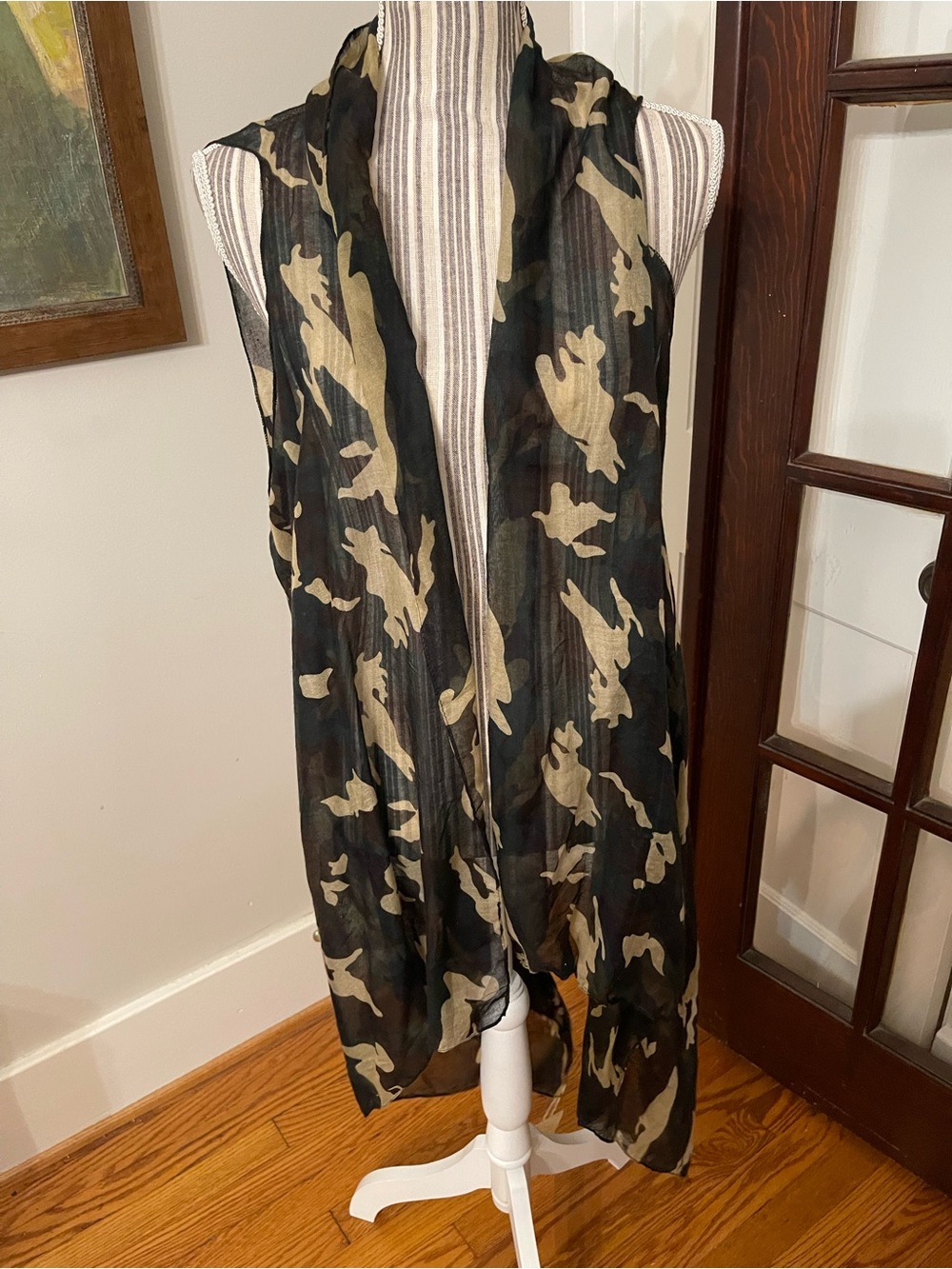 Sheer Camouflage Wrap Scarf - Black & Tan
